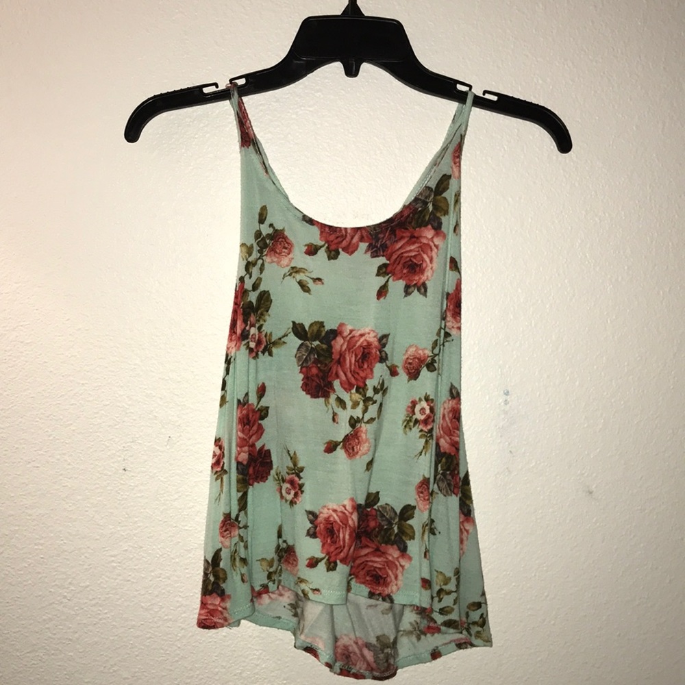 Mint floral spaghetti strap tank